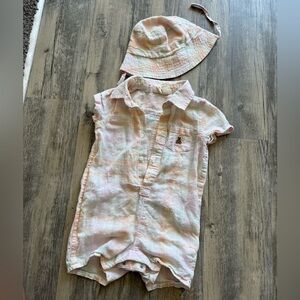 Baby Gap Pastel Plaid Baby Romper with Hat